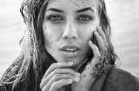 231 - PORTRAIT ON THE BEACH - BELYAEV DMITRY - russian federation <div : woman, face, sand, black and white, portrait, beach, sensual, view, sexy, lips, young, model, wet, adult, pretty